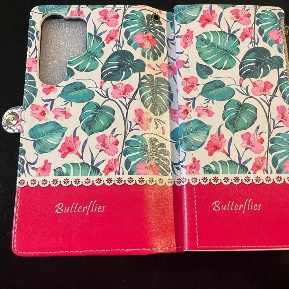 Floral Wallet/Phone Case - Pink and Green